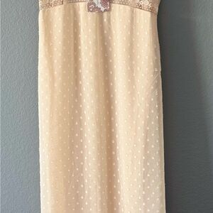 Elegant Cream Maxi Dress with Swiss Dot Detailing
